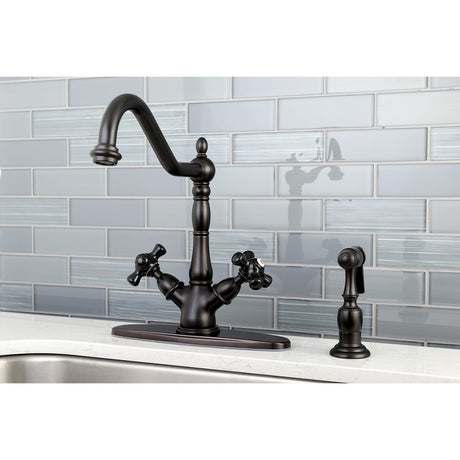 Duchess KS1235PKXBS Two-Handle 2-or-4 Hole Deck Mount Kitchen Faucet with Brass Sprayer, Oil Rubbed Bronze