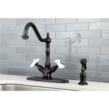 Heritage KS1235PXBS Two-Handle 2-or-4 Hole Deck Mount Kitchen Faucet with Brass Sprayer, Oil Rubbed Bronze