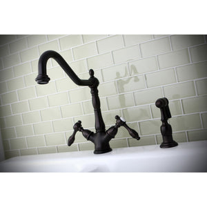Tudor KS1235TALBS Two-Handle 1-or-3 Hole Deck Mount Kitchen Faucet with Brass Sprayer, Oil Rubbed Bronze