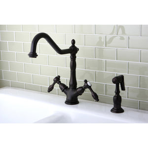 Tudor KS1235TALBS Two-Handle 1-or-3 Hole Deck Mount Kitchen Faucet with Brass Sprayer, Oil Rubbed Bronze