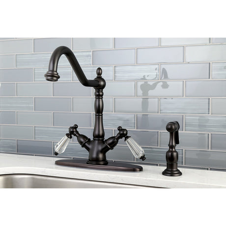 Wilshire KS1235WLLBS Two-Handle 2-or-4 Hole Deck Mount Kitchen Faucet with Brass Sprayer, Oil Rubbed Bronze