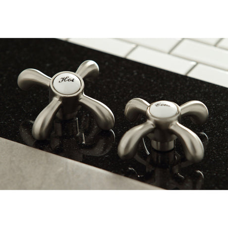 French Country KS1238TXBS Two-Handle 2-or-4 Hole Deck Mount Kitchen Faucet with Brass Sprayer, Brushed Nickel