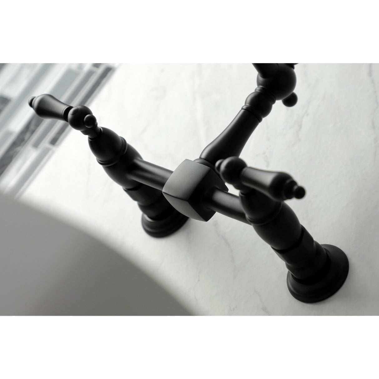 Heritage KS1240AL Two-Handle 2-Hole Wall Mount Bridge Kitchen Faucet, Matte Black