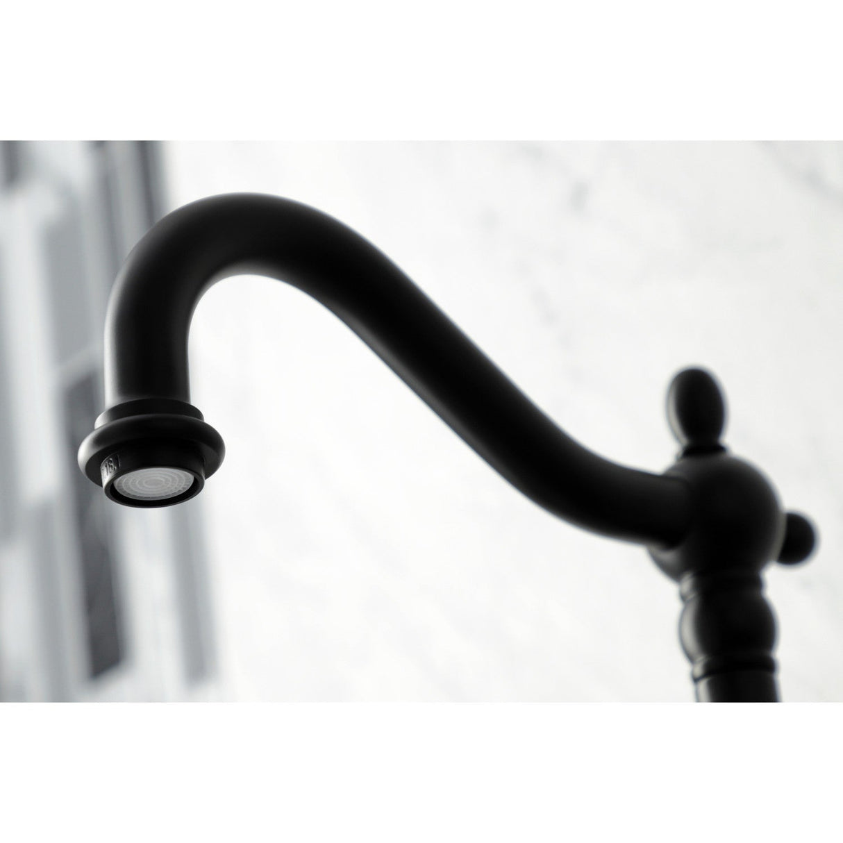 Heritage KS1240AL Two-Handle 2-Hole Wall Mount Bridge Kitchen Faucet, Matte Black