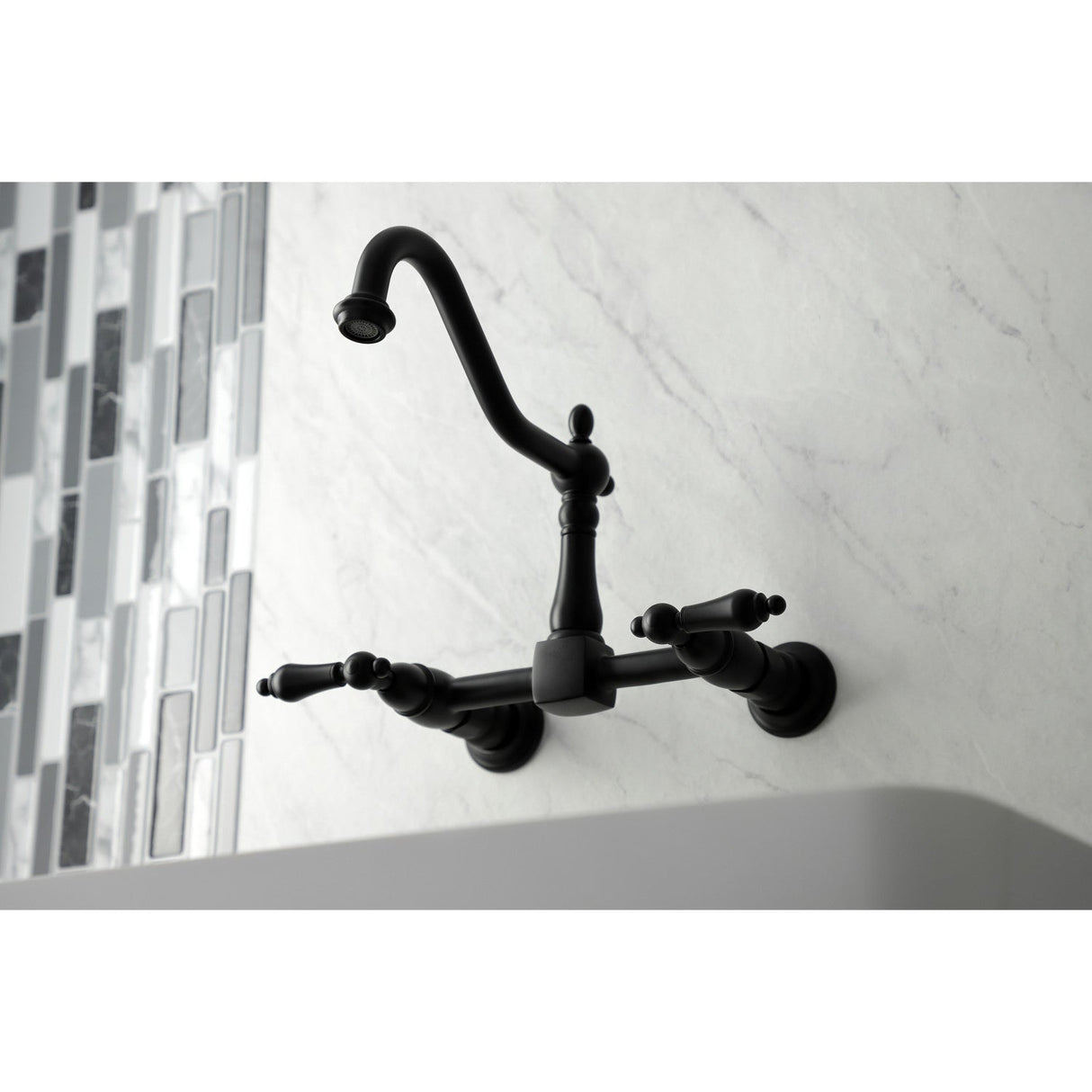 Heritage KS1240AL Two-Handle 2-Hole Wall Mount Bridge Kitchen Faucet, Matte Black