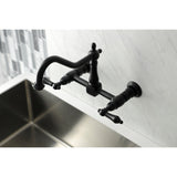 Heritage KS1240AL Two-Handle 2-Hole Wall Mount Bridge Kitchen Faucet, Matte Black