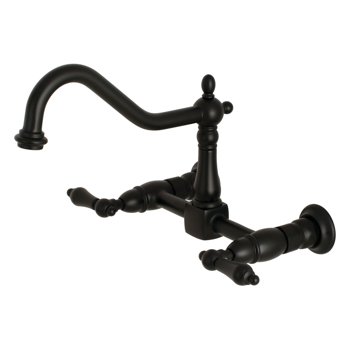 Heritage KS1240AL Two-Handle 2-Hole Wall Mount Bridge Kitchen Faucet, Matte Black