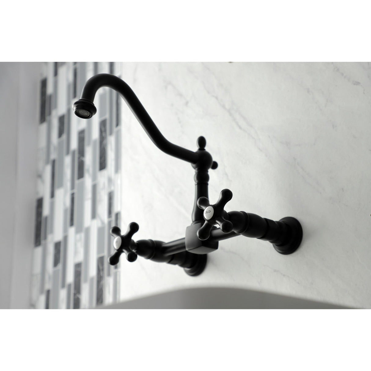 Heritage KS1240AX Two-Handle 2-Hole Wall Mount Bridge Kitchen Faucet, Matte Black