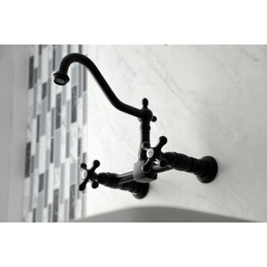 Heritage KS1240AX Two-Handle 2-Hole Wall Mount Bridge Kitchen Faucet, Matte Black