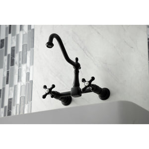 Heritage KS1240AX Two-Handle 2-Hole Wall Mount Bridge Kitchen Faucet, Matte Black