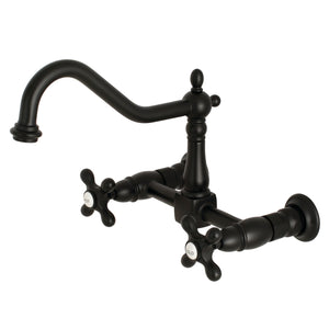 Heritage KS1240AX Two-Handle 2-Hole Wall Mount Bridge Kitchen Faucet, Matte Black