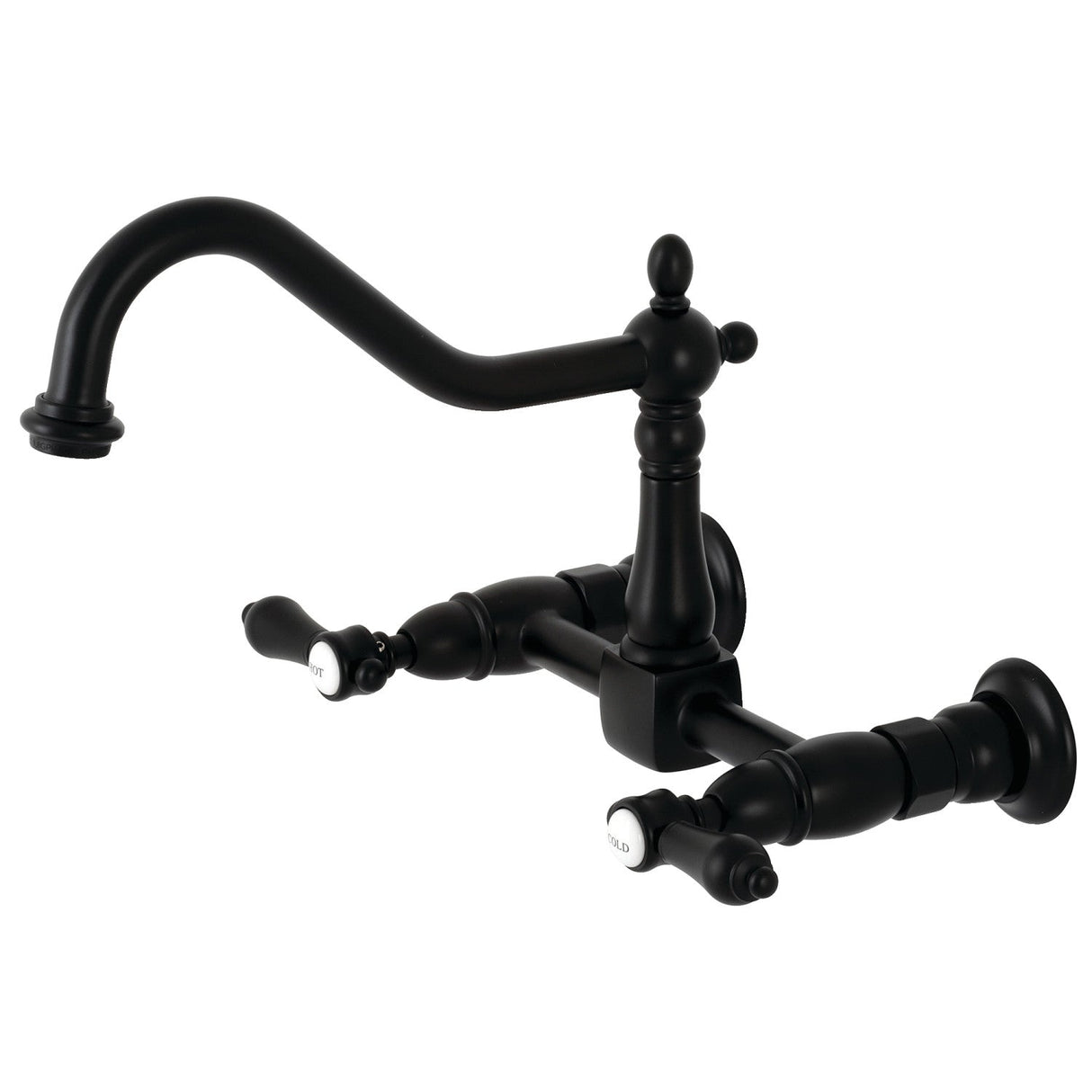 Heirloom KS1240BAL Two-Handle 2-Hole Wall Mount Bridge Kitchen Faucet, Matte Black
