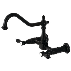 Heirloom KS1240BAL Two-Handle 2-Hole Wall Mount Bridge Kitchen Faucet, Matte Black