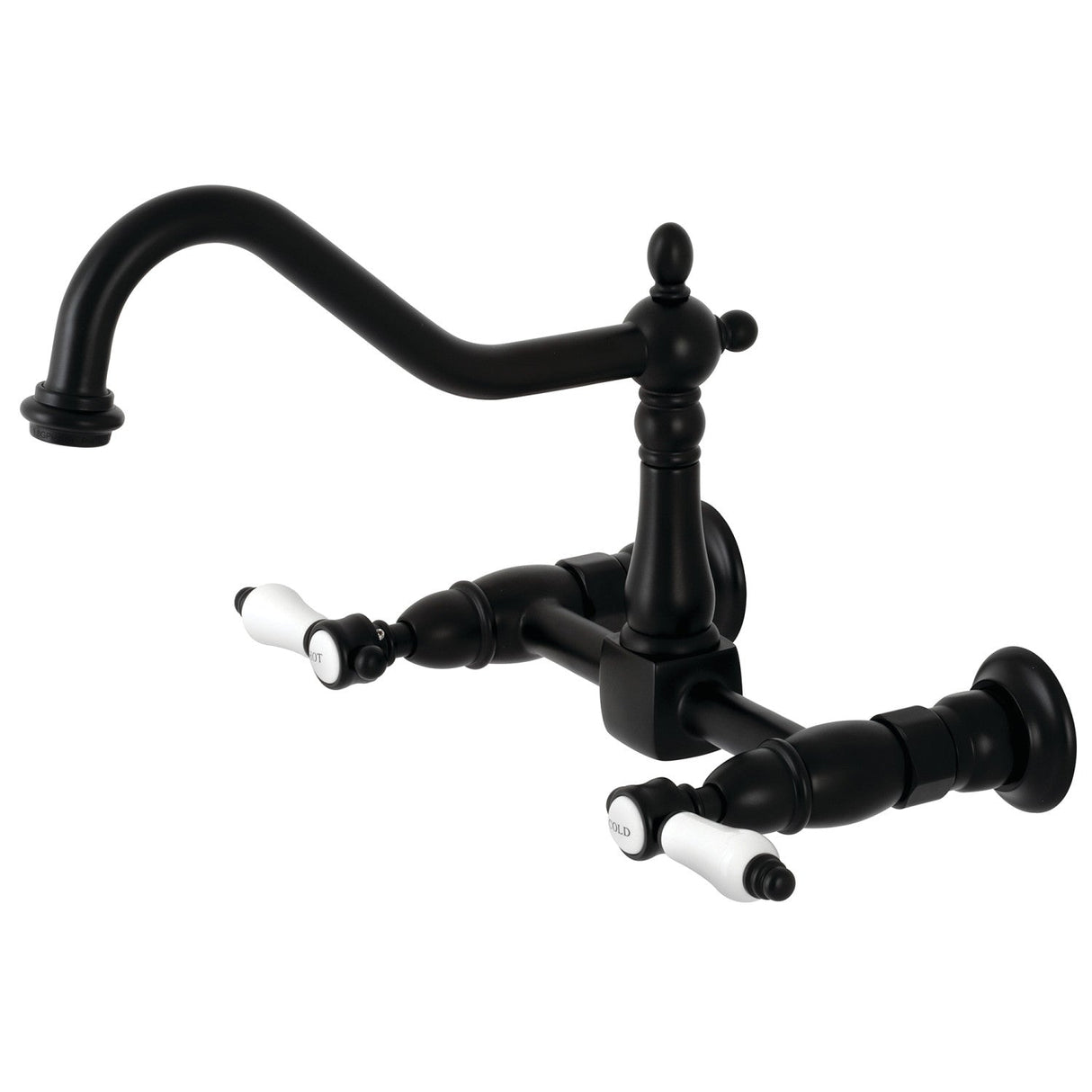 Bel-Air KS1240BPL Two-Handle 2-Hole Wall Mount Bridge Kitchen Faucet, Matte Black