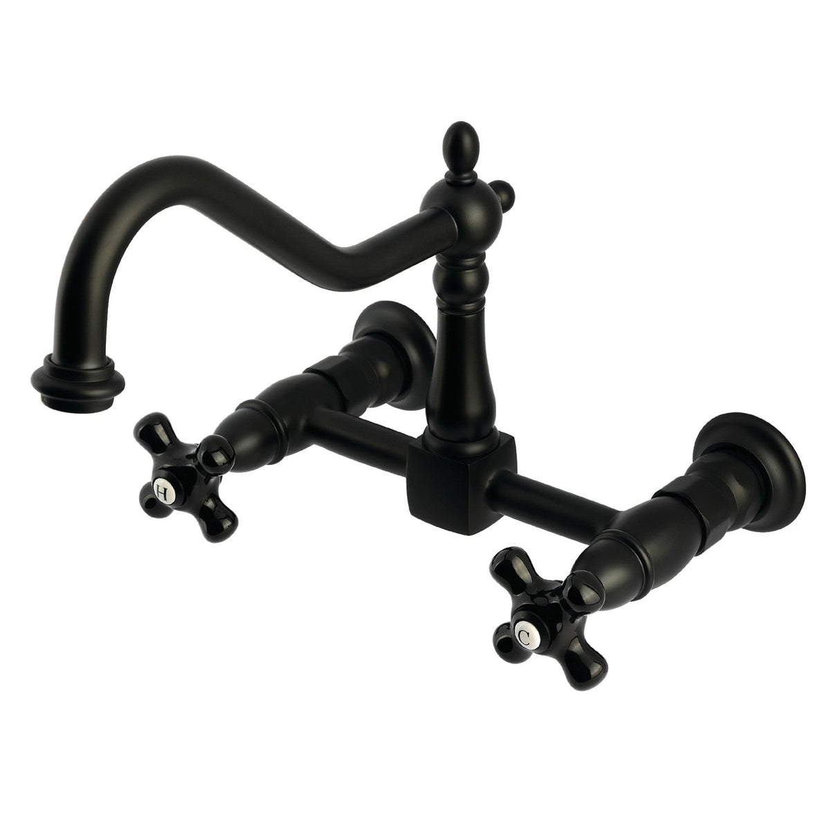 Duchess KS1240PKX Two-Handle 2-Hole Wall Mount Bridge Kitchen Faucet, Matte Black