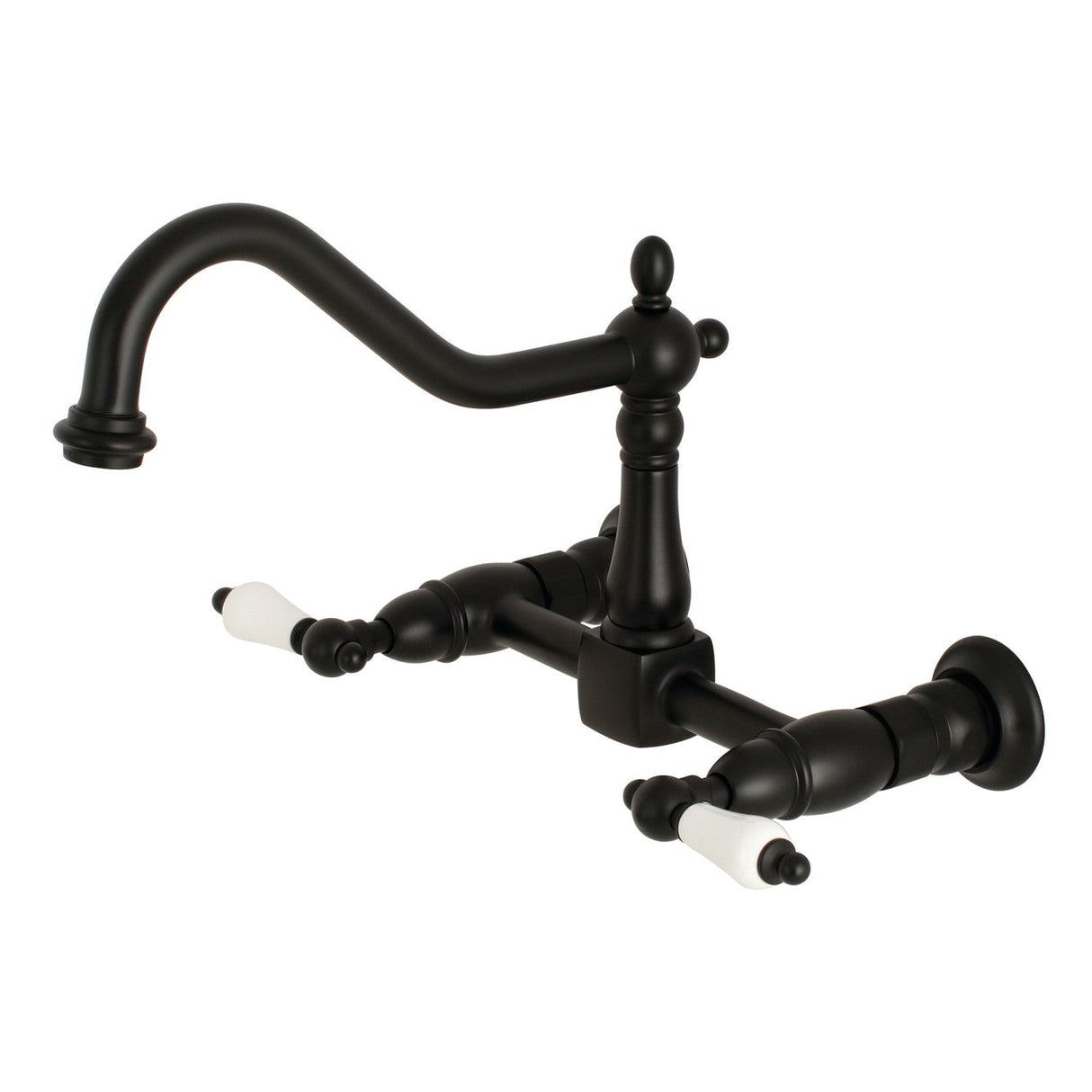 Heritage KS1240PL Two-Handle 2-Hole Wall Mount Bridge Kitchen Faucet, Matte Black