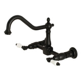 Heritage KS1240PL Two-Handle 2-Hole Wall Mount Bridge Kitchen Faucet, Matte Black