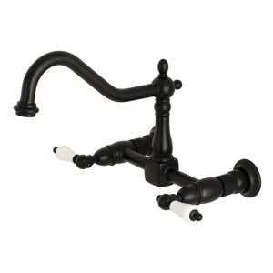 Heritage KS1240PL Two-Handle 2-Hole Wall Mount Bridge Kitchen Faucet, Matte Black