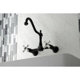 Heritage KS1240PX Two-Handle 2-Hole Wall Mount Bridge Kitchen Faucet, Matte Black