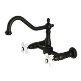 Heritage KS1240PX Two-Handle 2-Hole Wall Mount Bridge Kitchen Faucet, Matte Black