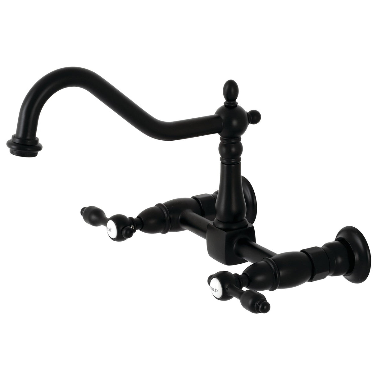 Tudor KS1240TAL Two-Handle 2-Hole Wall Mount Bridge Kitchen Faucet, Matte Black