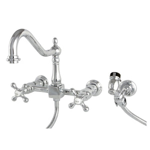 Heritage KS1241AXBS Two-Handle 2-Hole Wall Mount Bridge Kitchen Faucet with Brass Sprayer, Polished Chrome
