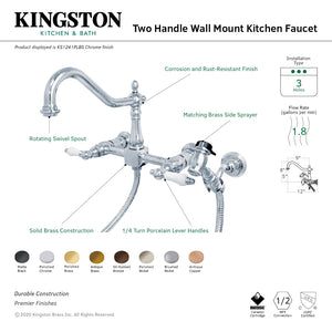 Heritage KS1241PLBS Two-Handle 2-Hole Wall Mount Bridge Kitchen Faucet with Brass Sprayer, Polished Chrome