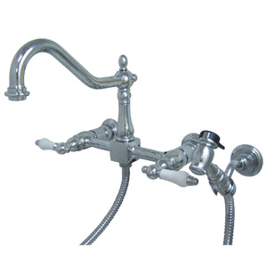 Heritage KS1241PLBS Two-Handle 2-Hole Wall Mount Bridge Kitchen Faucet with Brass Sprayer, Polished Chrome