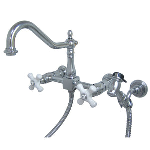 Heritage KS1241PXBS Two-Handle 2-Hole Wall Mount Bridge Kitchen Faucet with Brass Sprayer, Polished Chrome