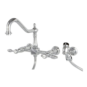 Tudor KS1241TALBS Two-Handle 2-Hole Wall Mount Bridge Kitchen Faucet with Brass Sprayer, Polished Chrome