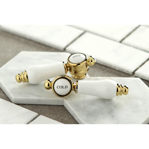 Bel-Air KS1242BPL Two-Handle 2-Hole Wall Mount Bridge Kitchen Faucet, Polished Brass