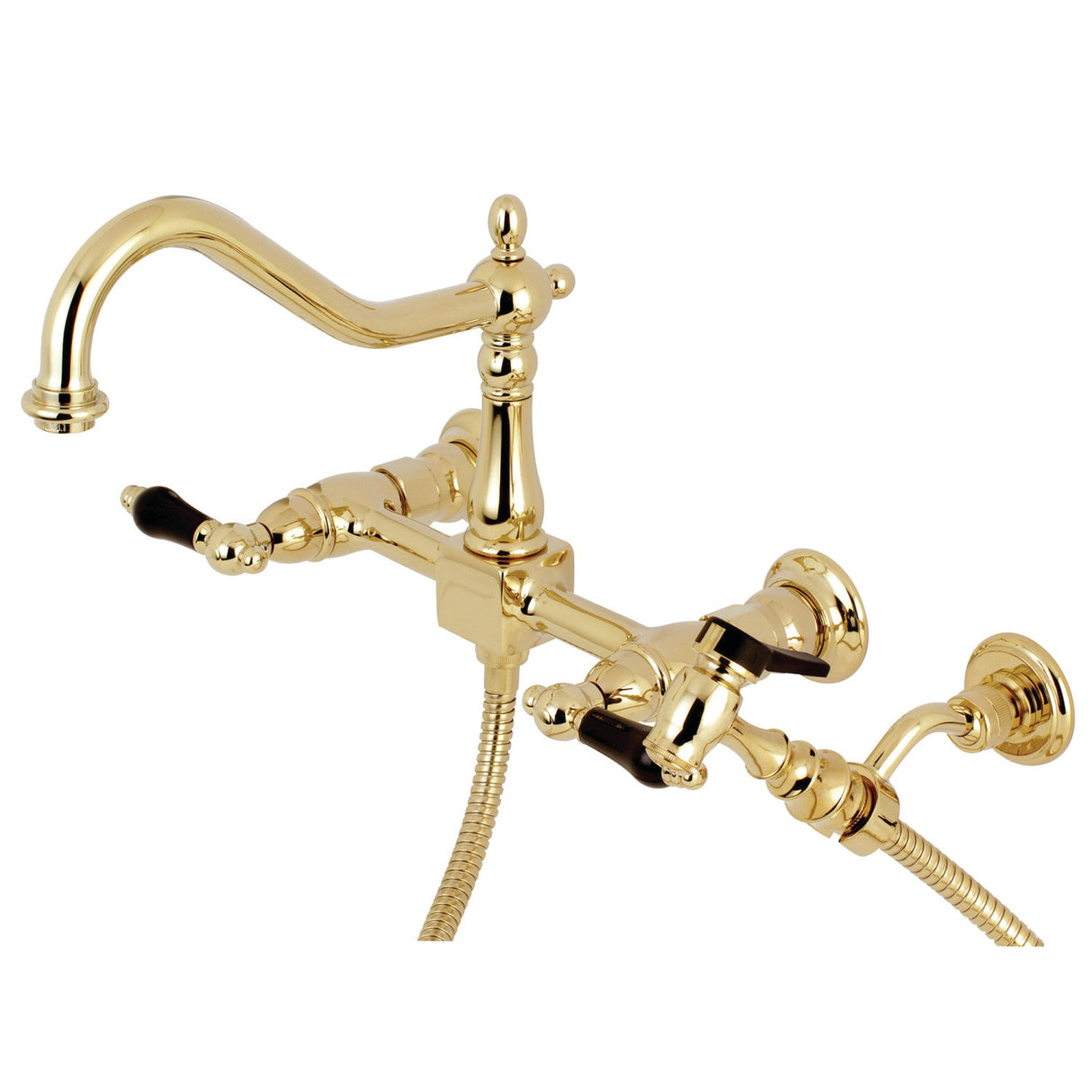 Duchess KS1242PKLBS Two-Handle 2-Hole Wall Mount Bridge Kitchen Faucet with Brass Sprayer, Polished Brass