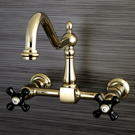 Duchess KS1242PKX Two-Handle 2-Hole Wall Mount Bridge Kitchen Faucet, Polished Brass