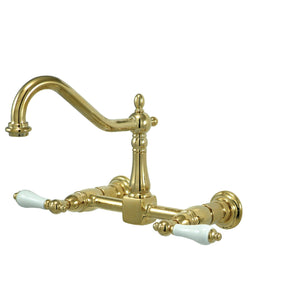 Heritage KS1242PL Two-Handle 2-Hole Wall Mount Bridge Kitchen Faucet, Polished Brass