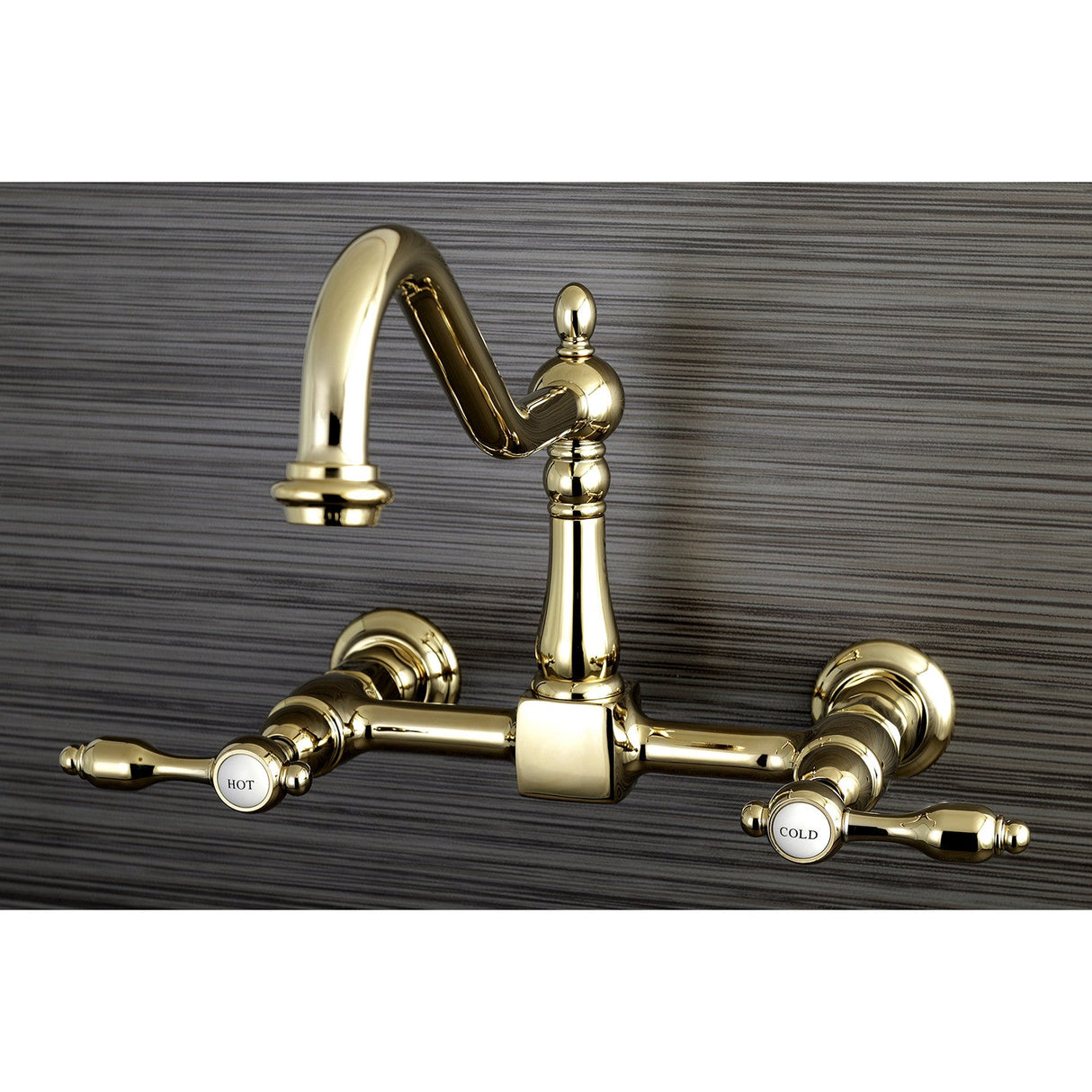 Tudor KS1242TAL Two-Handle 2-Hole Wall Mount Bridge Kitchen Faucet, Polished Brass
