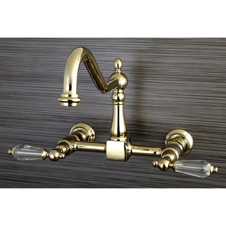 Wilshire KS1242WLL Two-Handle 2-Hole Wall Mount Bridge Kitchen Faucet, Polished Brass