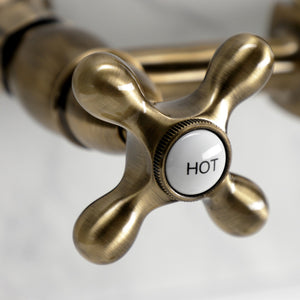 Heritage KS1243AX Two-Handle 2-Hole Wall Mount Bridge Kitchen Faucet, Antique Brass