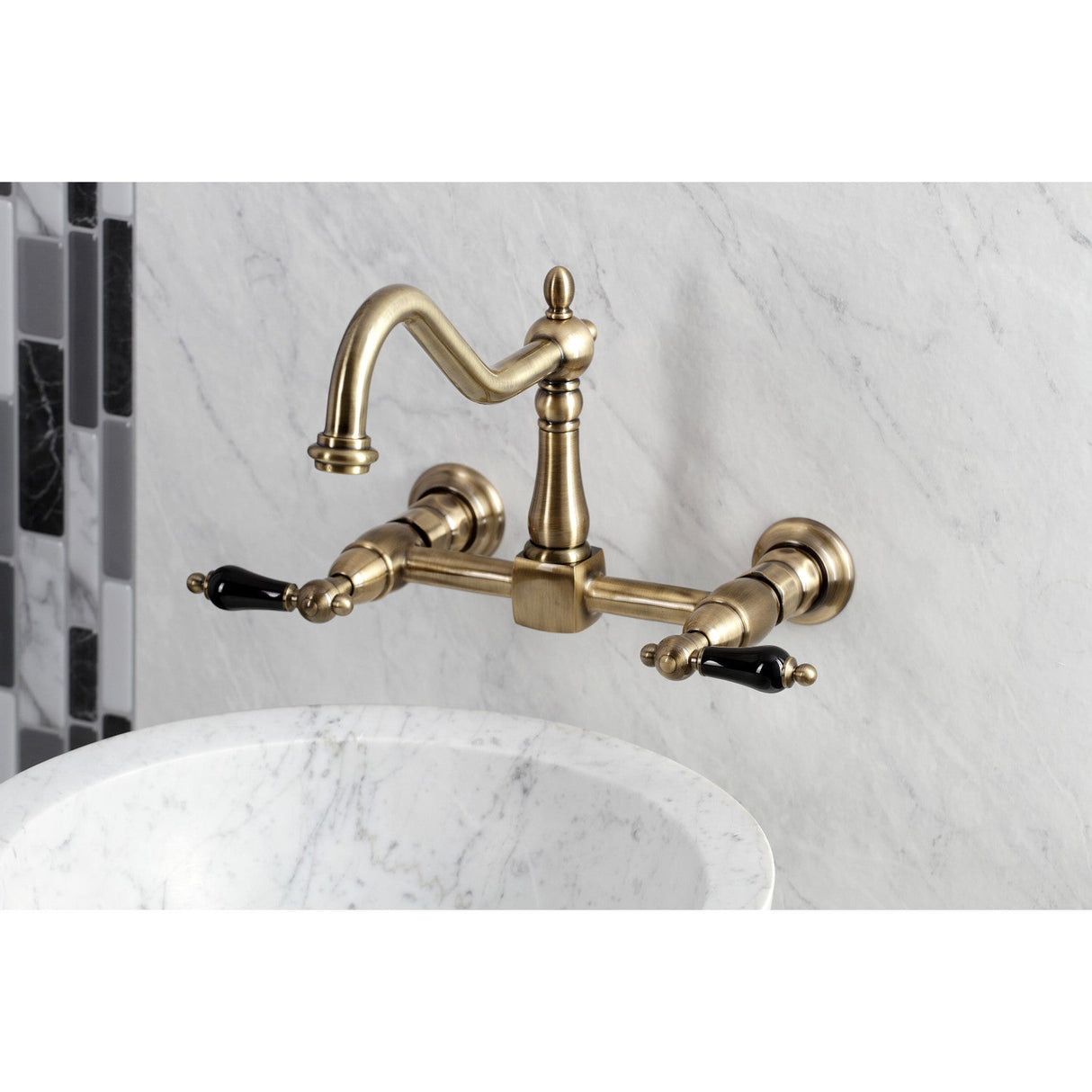 Duchess KS1243PKL Two-Handle 2-Hole Wall Mount Bridge Kitchen Faucet, Antique Brass