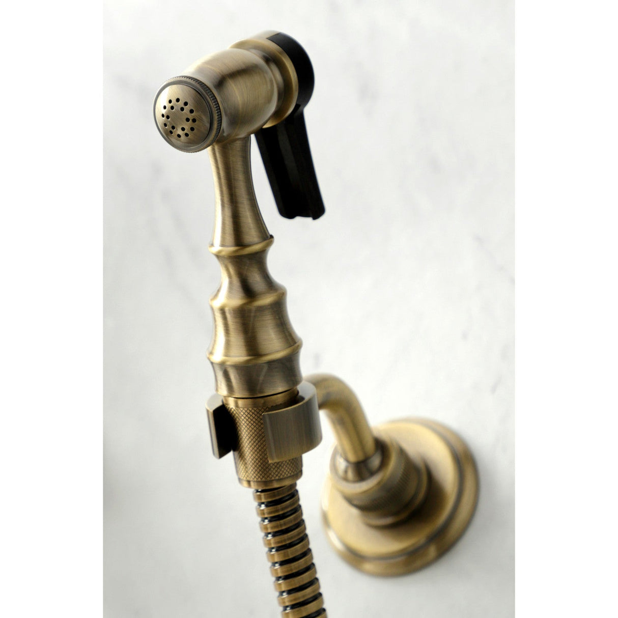 Duchess KS1243PKLBS Two-Handle 2-Hole Wall Mount Bridge Kitchen Faucet with Brass Sprayer, Antique Brass