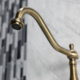 Heritage KS1243PL Two-Handle 2-Hole Wall Mount Bridge Kitchen Faucet, Antique Brass