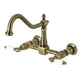 Heritage KS1243PL Two-Handle 2-Hole Wall Mount Bridge Kitchen Faucet, Antique Brass