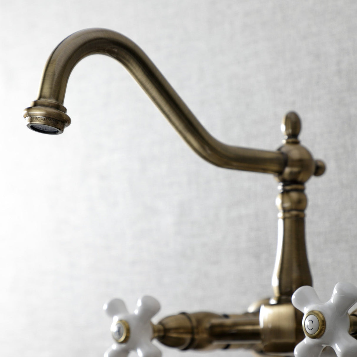 Heritage KS1243PX Two-Handle 2-Hole Wall Mount Bridge Kitchen Faucet, Antique Brass