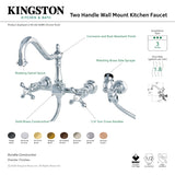 Heritage KS1245AXBS Two-Handle 2-Hole Wall Mount Bridge Kitchen Faucet with Brass Sprayer, Oil Rubbed Bronze