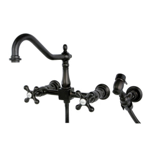Heritage KS1245AXBS Two-Handle 2-Hole Wall Mount Bridge Kitchen Faucet with Brass Sprayer, Oil Rubbed Bronze