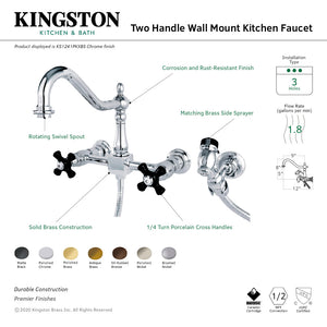Duchess KS1245PKXBS Two-Handle 2-Hole Wall Mount Bridge Kitchen Faucet with Brass Sprayer, Oil Rubbed Bronze