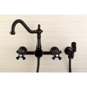 Duchess KS1245PKXBS Two-Handle 2-Hole Wall Mount Bridge Kitchen Faucet with Brass Sprayer, Oil Rubbed Bronze