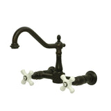 Heritage KS1245PX Two-Handle 2-Hole Wall Mount Bridge Kitchen Faucet, Oil Rubbed Bronze