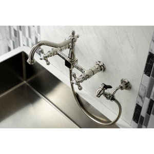 Heritage KS1246AXBS Two-Handle 2-Hole Wall Mount Bridge Kitchen Faucet with Brass Sprayer, Polished Nickel