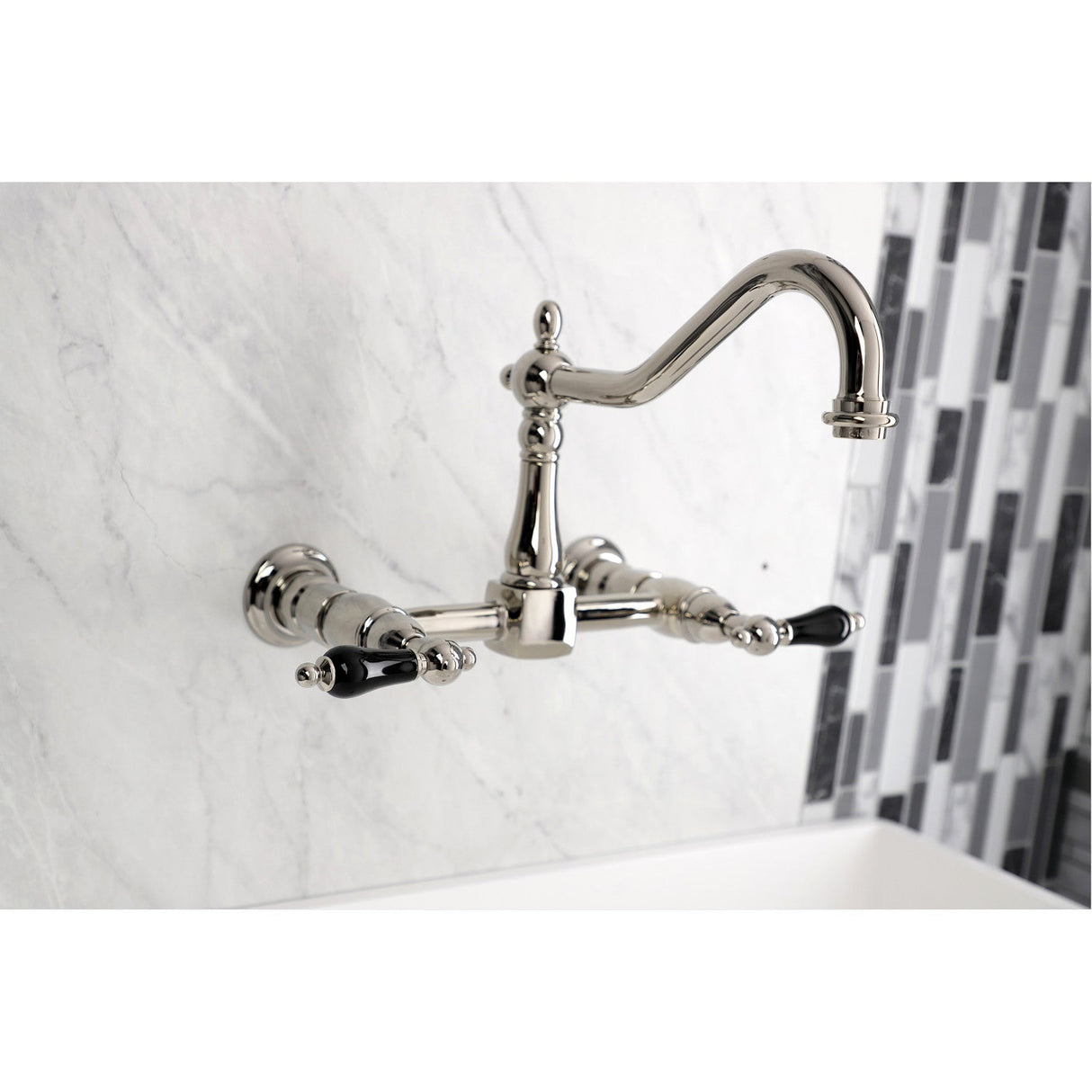 Duchess KS1246PKL Two-Handle 2-Hole Wall Mount Bridge Kitchen Faucet, Polished Nickel