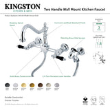 Duchess KS1246PKLBS Two-Handle 2-Hole Wall Mount Bridge Kitchen Faucet with Brass Sprayer, Polished Nickel